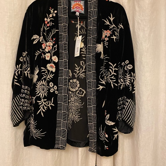 Johnny Was Other - Black velvet embroidered Johnny Was kimona.